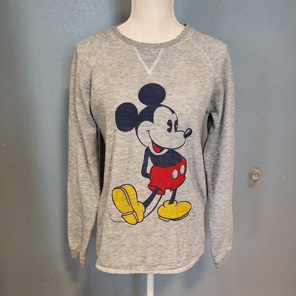 Vintage Y2k Disney Mickey Mouse Fleece Lined Crew Neck High-Low Sweatshi